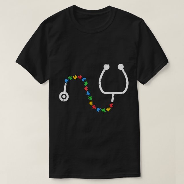 Camiseta Stethoscope Autismo Sensibilização Médica Enfermei (Frente do Design)