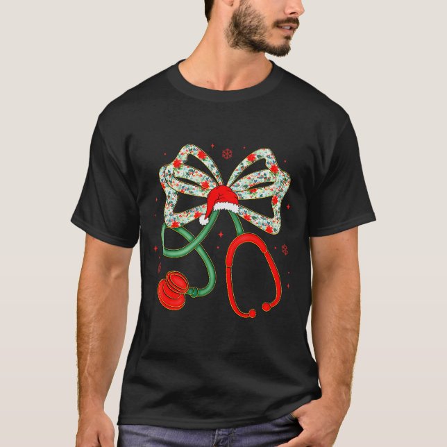 Camiseta Stethoscope Christmas Nurse Health Worker Santa Xm (Frente)