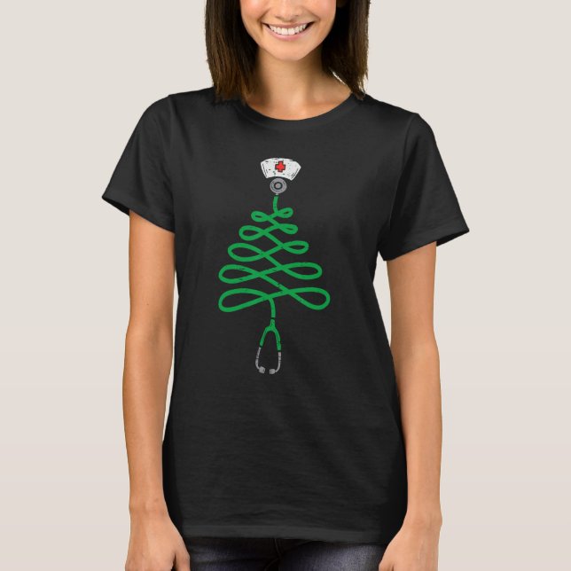 Camiseta Stethoscope Christmas Tree Nurse Christmas Pajamas (Frente)