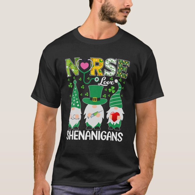 Camiseta Stethoscope Irish Gnomos Shenanigans Nurse Rua Pat (Frente)