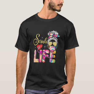 Camiseta Stethoscope Scrub life babá Tie Dye Messy Bun