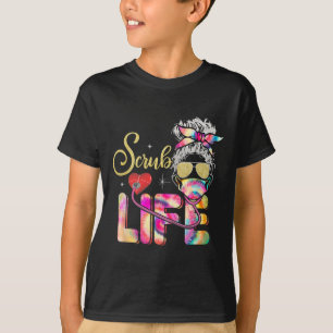Camiseta Stethoscope Scrub Life Nurse Day Tie Dye Messy Bun