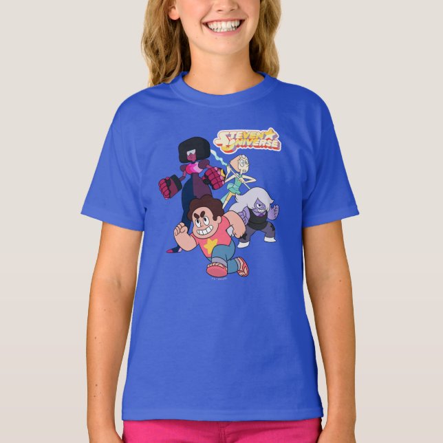 Camiseta Steven Universe | Ação do grupo Crystal Gem (Frente)