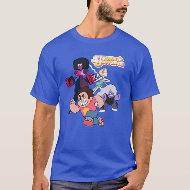 Camiseta Steven Universe | Ação do grupo Crystal Gem (Frente)