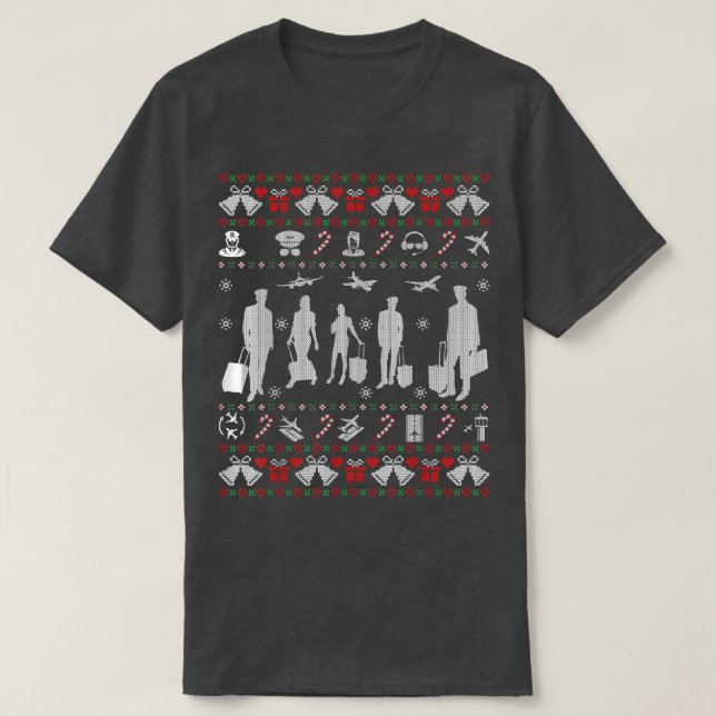 Camiseta Stewardess Flight Attendant Ugly Christmas Sweater (Frente do Design)