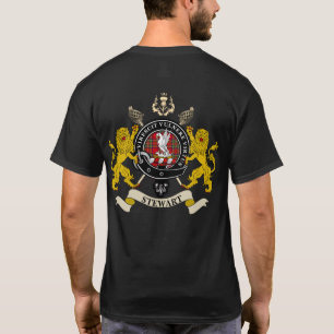 Camiseta Stewart Clan Crachá Tartan e Espadas