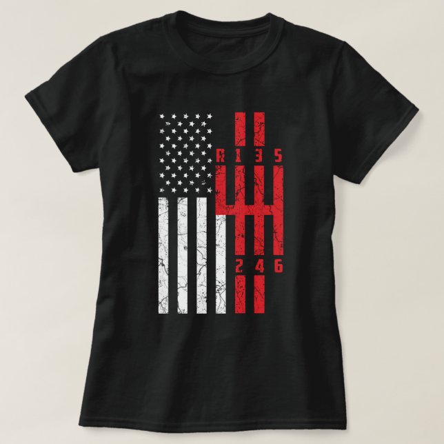 Camiseta Stick Shift American Flag 6 speed ford mustang CT (Frente do Design)