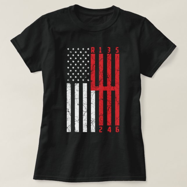 Camiseta Stick Shift American Flag 6 speed ford mustang CT (Frente do Design)