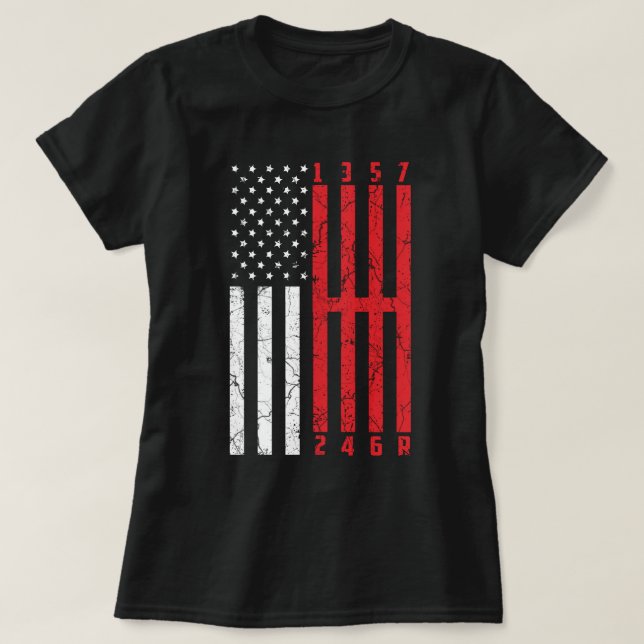Camiseta Stick Shift American Flag Corvette 6 Gears (Frente do Design)