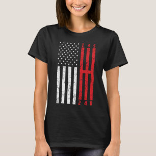 Camiseta Stick Shift American Flag Mustang CT 6 Gears Mecha