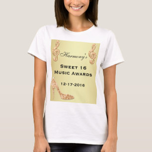 Camiseta Stiletto Dourado Glamouroso & Nota Musical