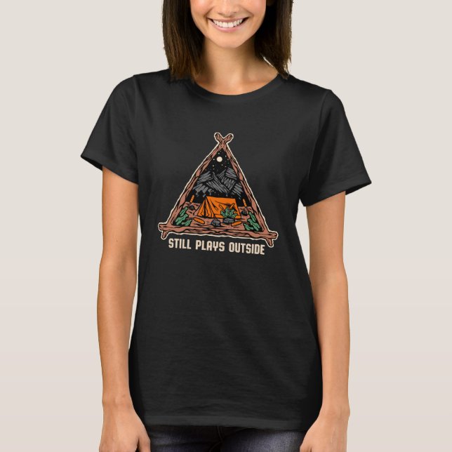 Camiseta Still Plays Outside Camping Summer Camper Tropical (Frente)