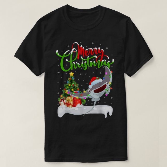 Camiseta Stingray Fish Lover Xmas Lighting Stingray Christm (Frente do Design)