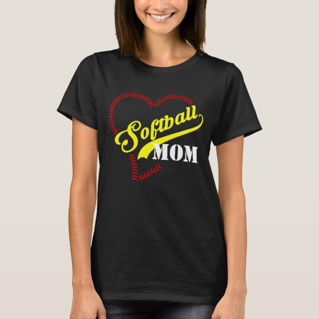 Camiseta Stitch Heart Softball Mãe Mulheres Personalizadas  (Frente)