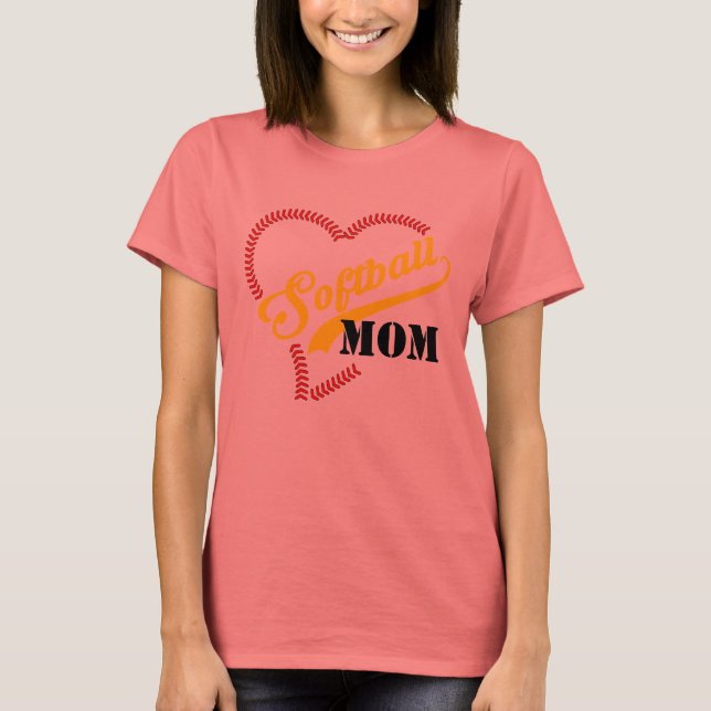 Camiseta Stitch Heart Softball Mãe Personalizada Ringer TSh (Frente)