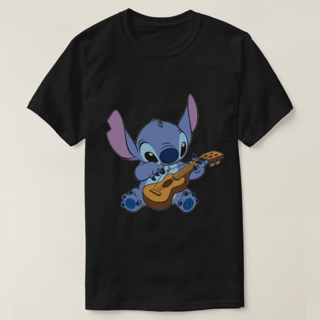 Camiseta Stitch Tocando o adesivo Ukulele (Frente do Design)