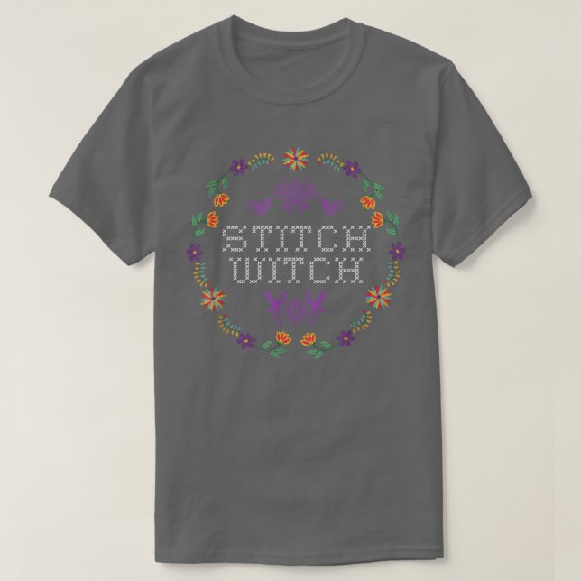 Camiseta Stitch Witch Engraçado Needlepoint (Frente do Design)