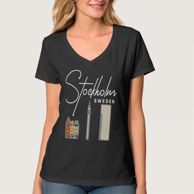 Camiseta Stockholm Sweden City Skyline Map Travel (Frente)