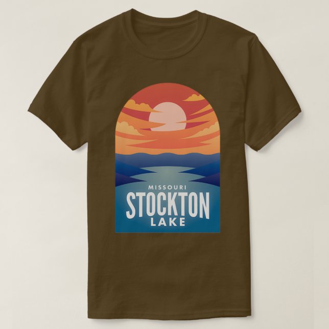 Camiseta Stockton Lake MO Retro Sunset (Frente do Design)