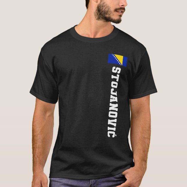 Camiseta Stojanovic Bósnia Flag Casaco Sobrenome do braço E (Frente)