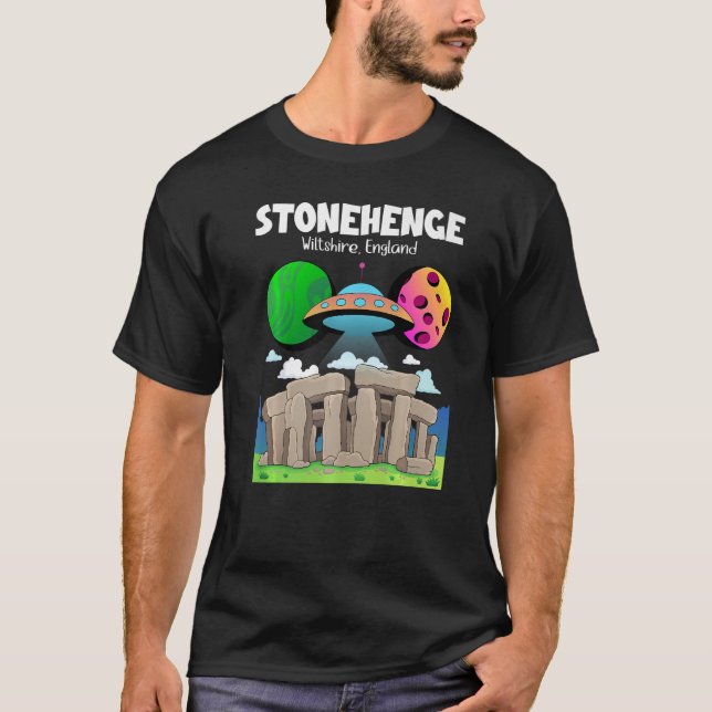 Camiseta Stonehenge Inglaterra Lembrança  Disco Voador No E (Frente)