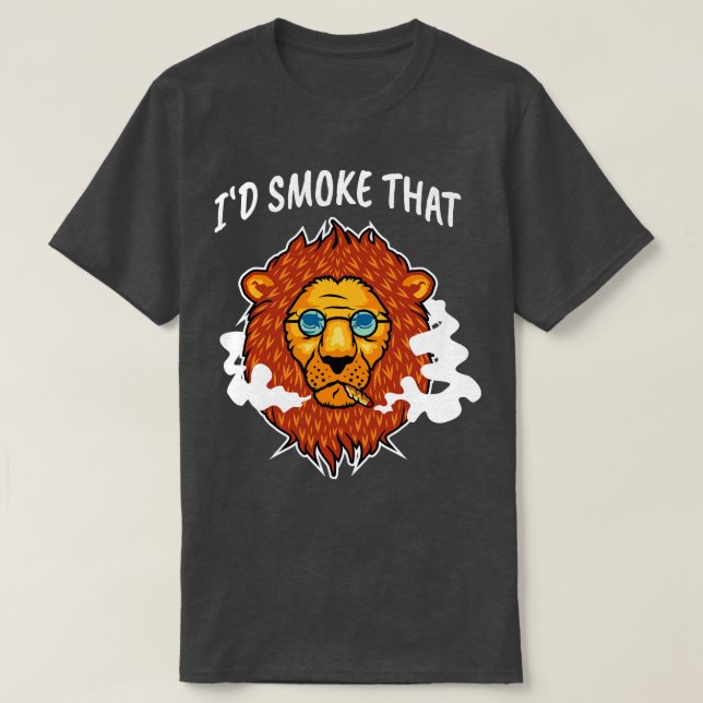 Camiseta Stoner Lion Hippie Cat Fuma presentes conjunto (Frente do Design)