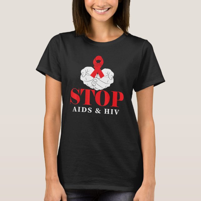 Camiseta Stop aids s hiv Red tape Suporte citar palhetas de (Frente)