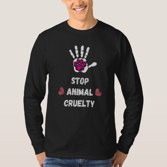 Camiseta Stop Animal Cruelty Cute Dog Paw and Handprint Des (Frente)