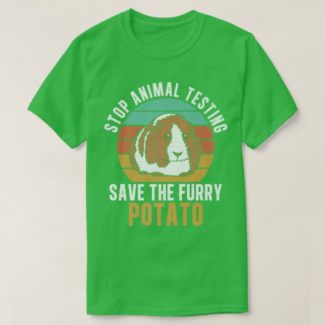 Camiseta Stop Animal Testing Funny Furry Potato For Guinea  (Frente do Design)