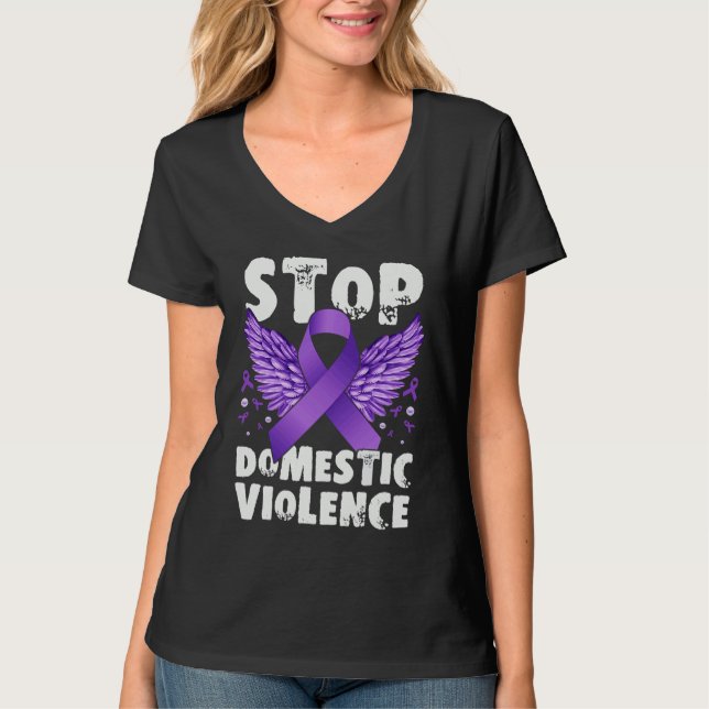 Camiseta Stop Domestic Violence Wings purple ribbon (Frente)