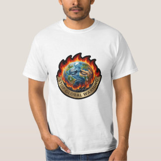 Camiseta Stop Global Warming Crying Earth Flame Environment