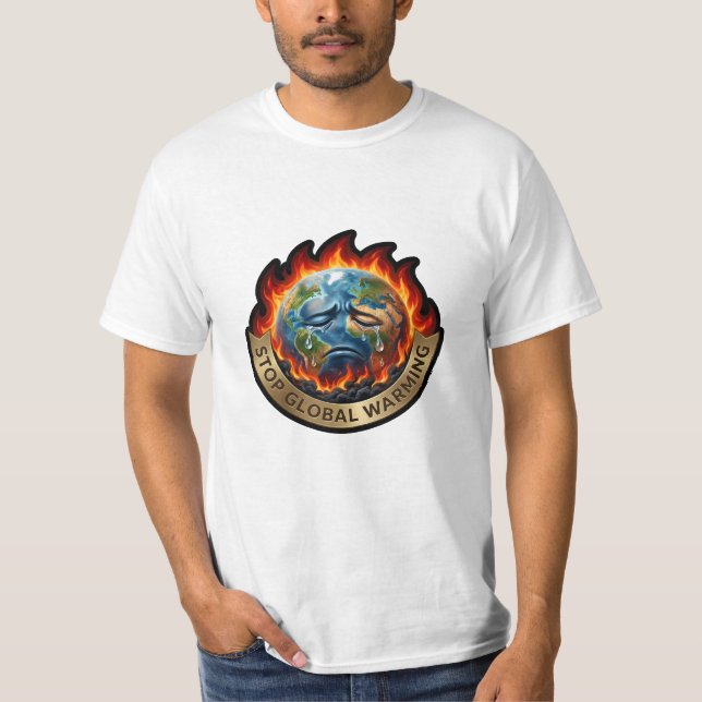 Camiseta Stop Global Warming Crying Earth Flame Environment (Frente)