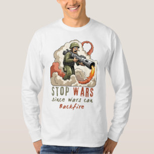 Camiseta Stop Wars -dgn.1 por Maaya_Impressão, LSleeve Masc