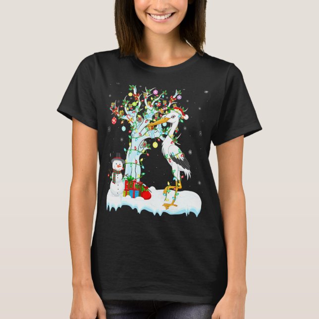 Camiseta Storages Bird Xmas Tree Lighting Santa Hat Storage (Frente)