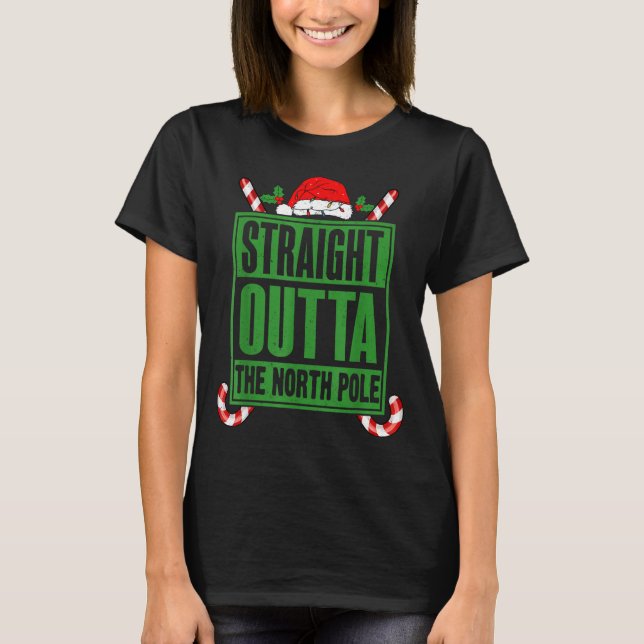 Camiseta Straight Outta North Le Xmas Candy Cane Funny Paro (Frente)