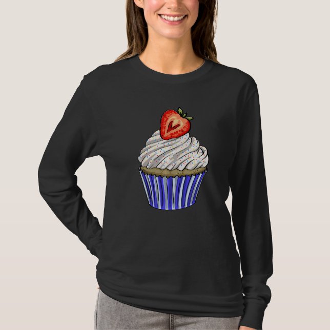 Camiseta Strawberry Cup Cakes Plain  Women Baking Muffins L (Frente)