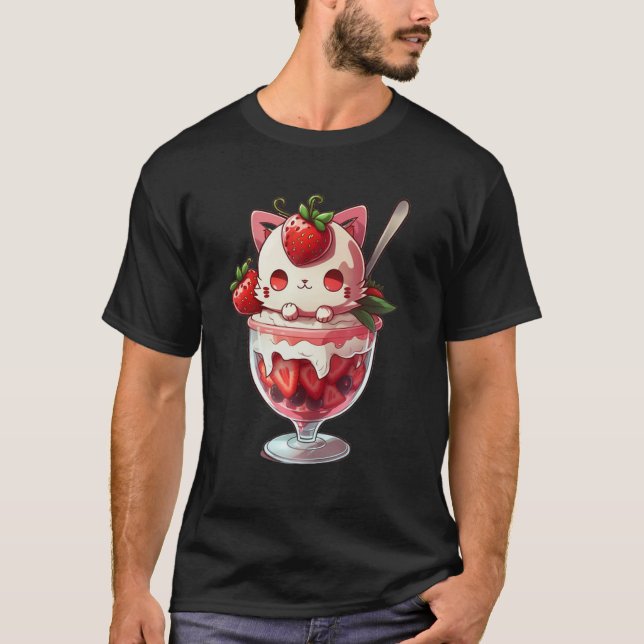Camiseta Strawberry Ice Cream Sundae Kitten Gelato Berry Ca (Frente)