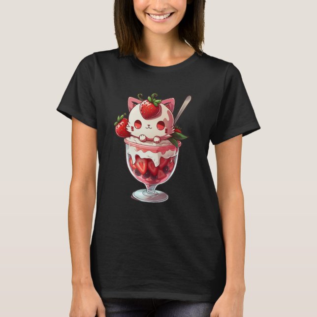 Camiseta Strawberry Ice Cream Sundae Kitten Gelato Berry Ca (Frente)