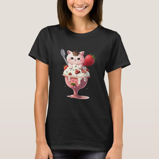 Camiseta Strawberry Ice Cream Sundae Kitten Gelato Berry Ca (Frente)