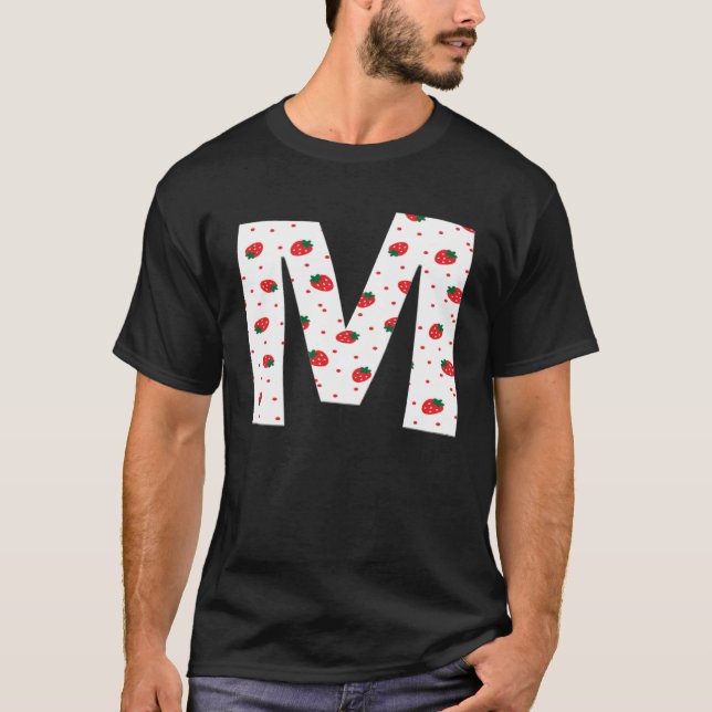 Camiseta Strawberry Initial Monogram Letter M Girl (Frente)