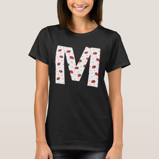 Camiseta Strawberry Initial Monogram Letter M Girl (Frente)