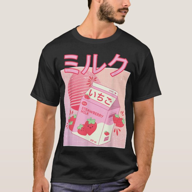 Camiseta Strawberry Milk Shake Carton Funny Retro 90s Japão (Frente)