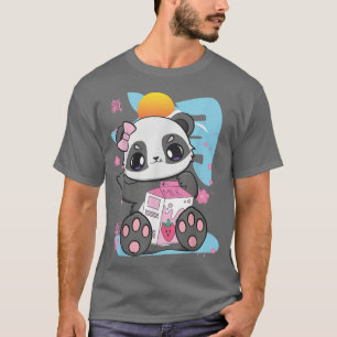 Camiseta Strawberry milk Tea Panda Bebendo Boba Cup
