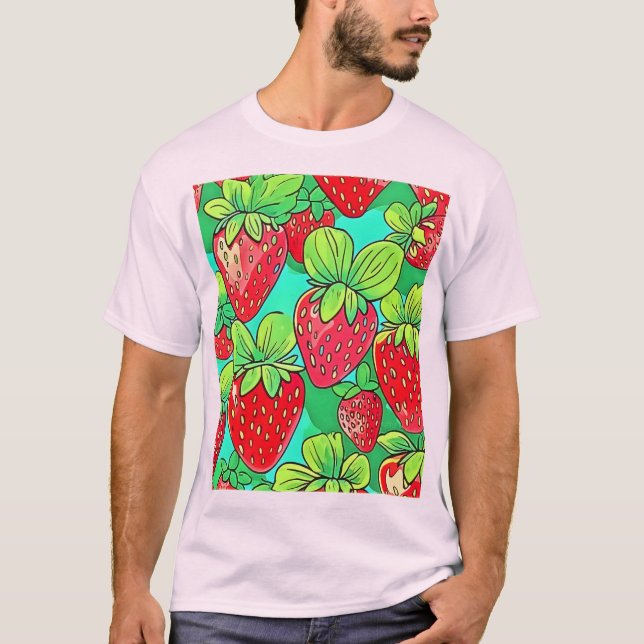 Camiseta Strawberry Pop Art Pattern (Frente)