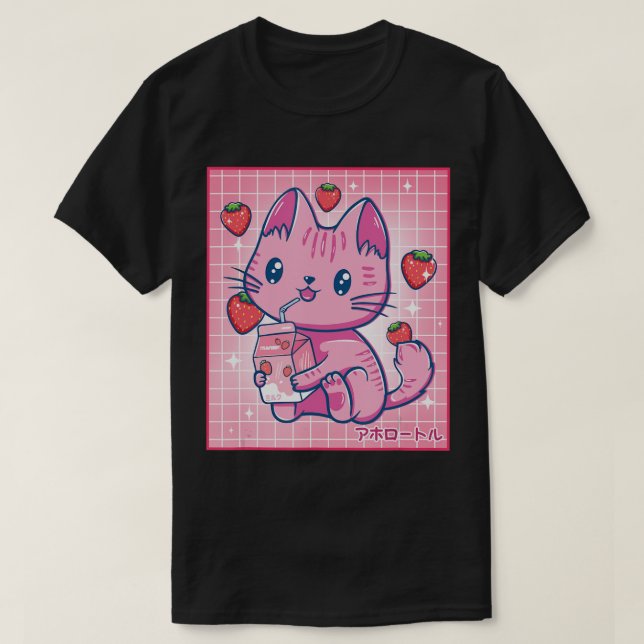 Camiseta Strawberry Shaw Strawberry Milk Cat Kawaii Neko G (Frente do Design)