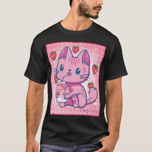 Camiseta Strawberry Shaw Strawberry Milk Cat Kawaii Neko G