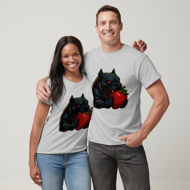 Camiseta Strawberry Snarl – Glow Bulldog Couple T-Shirt (Unissex)