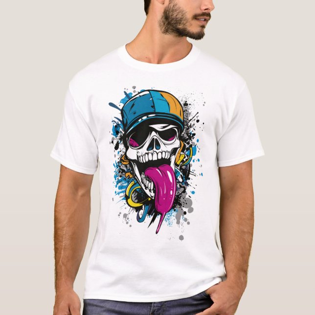 Camiseta Streetwear do Grafite do Rebel Skull (Frente)