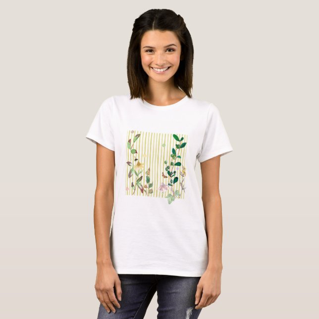 Camiseta Striped Watercolor Floral (Frente Completa)