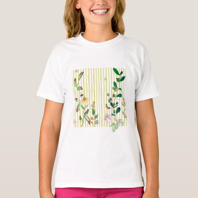 Camiseta Striped Watercolor Floral (Frente)